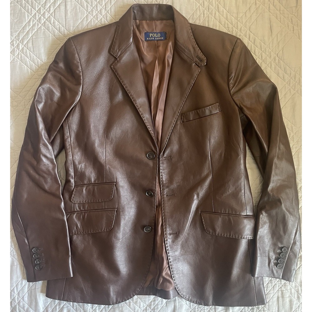 Polo Ralph Lauren Single-Breasted Lambskin Ticket Pocket Blazer Size 8 $1498